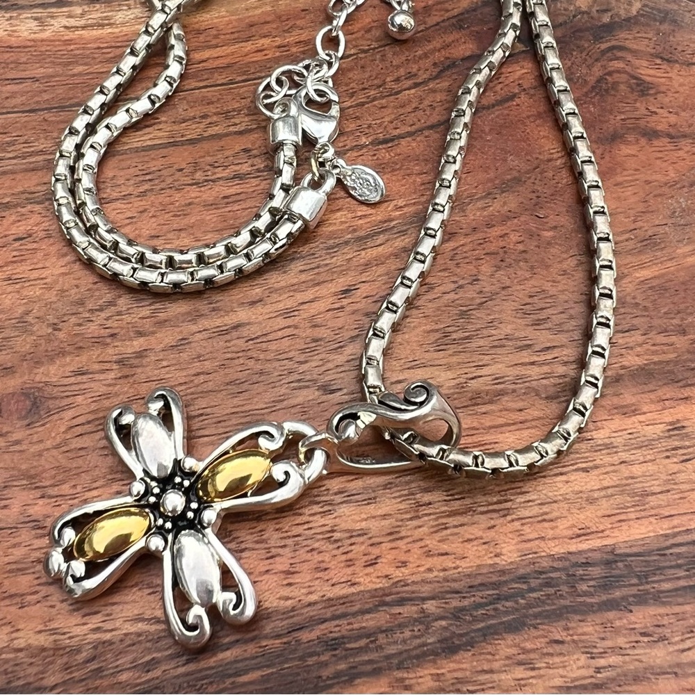 Premier Designs Deborah Silver Gold Cross Pendant Necklace 18” Two Tone Signed